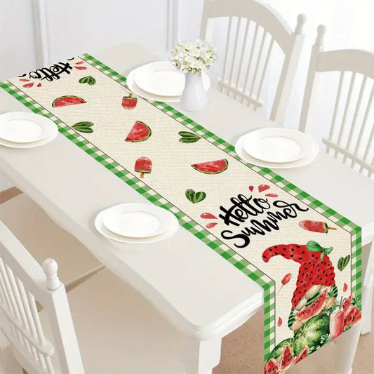 Watermelon Gnome Hello Summer Table Runner