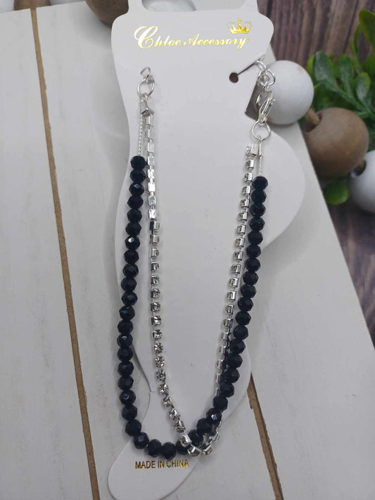 Silver & Black Double Layered Anklet