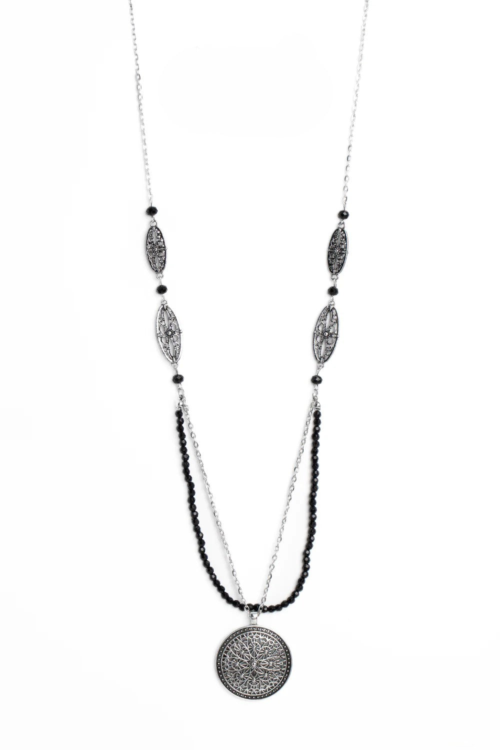 Silver Filigree Necklace w/ Black Beading