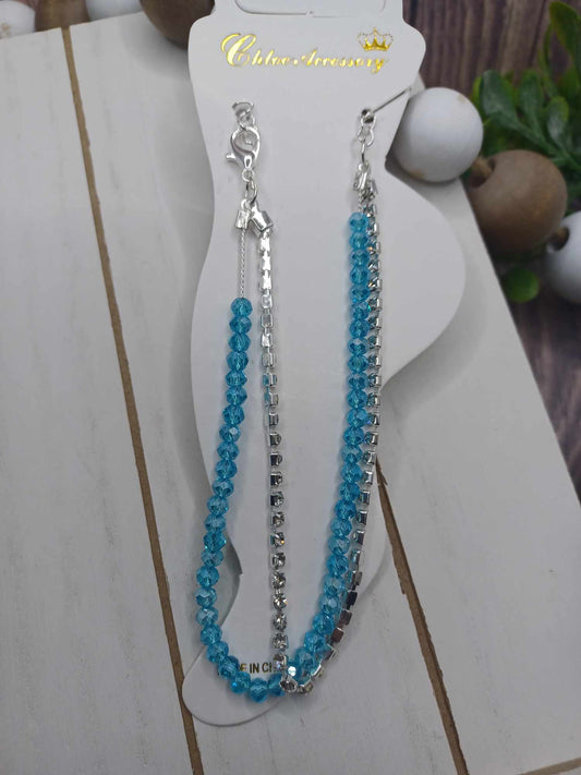 Silver & Blue Double Layered Anklet