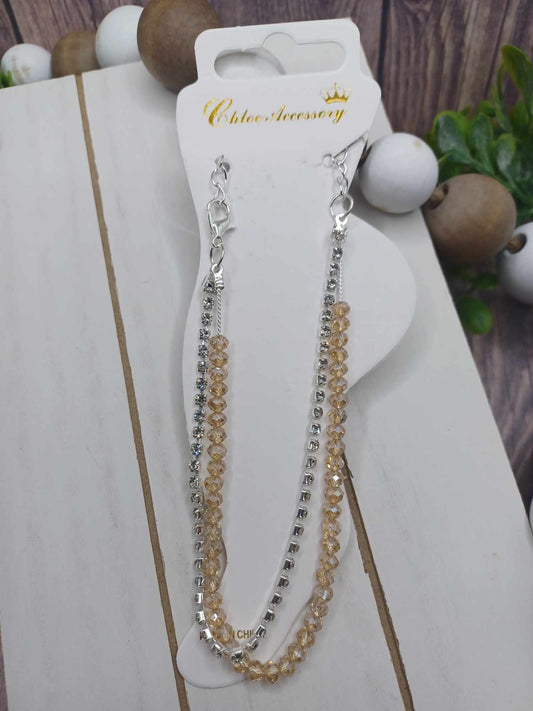 Silver & Champagne Double Layered Anklet