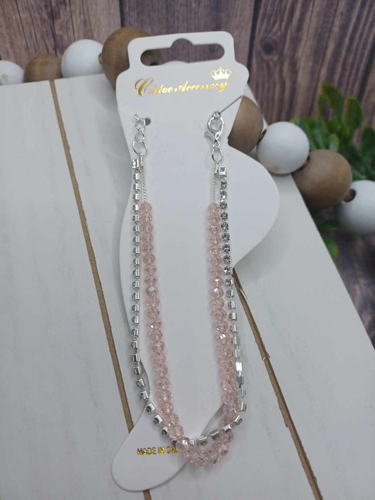Silver & Pink Double Layered Anklet