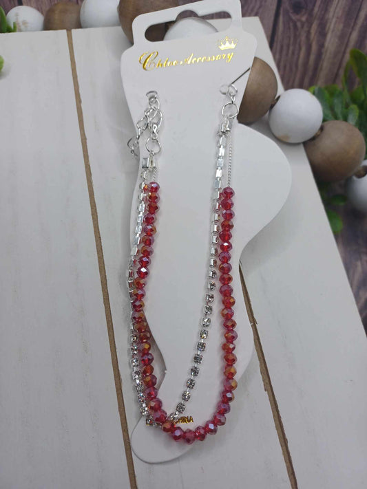 Silver & Red Double Layered Anklet