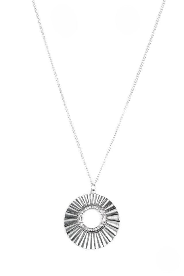 Silver Necklace w/ White Rhinestone Pendant
