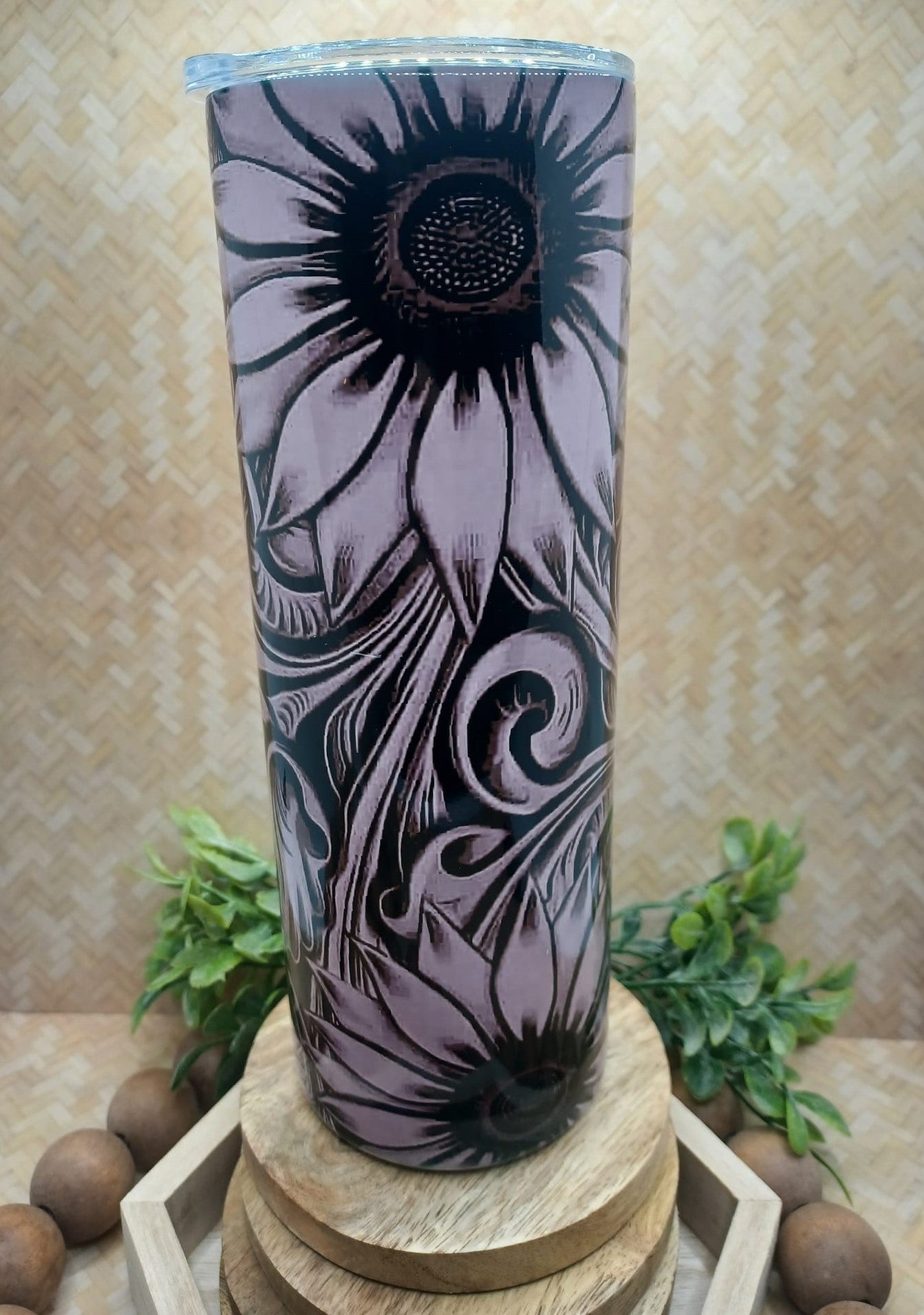 PREORDER - Black & White Sunflower Tumbler - 20oz