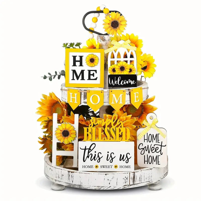 Sunflower Tiered Tray Set - Does NOT come with stand