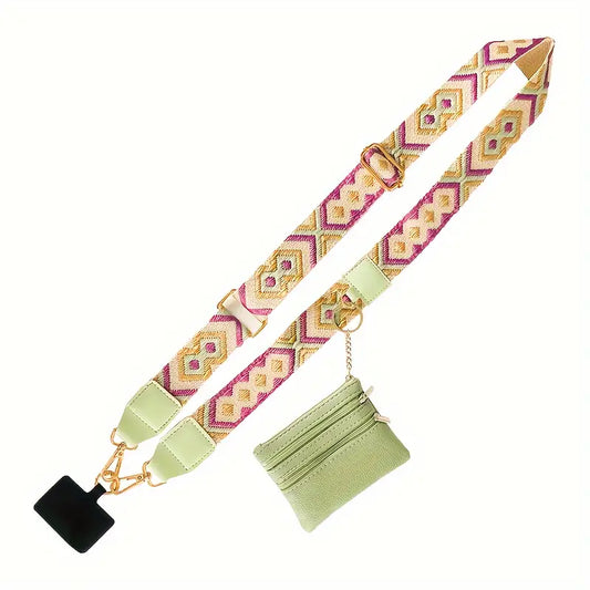 Embroidered Green, White, & Purple Crossbody Phone Holder