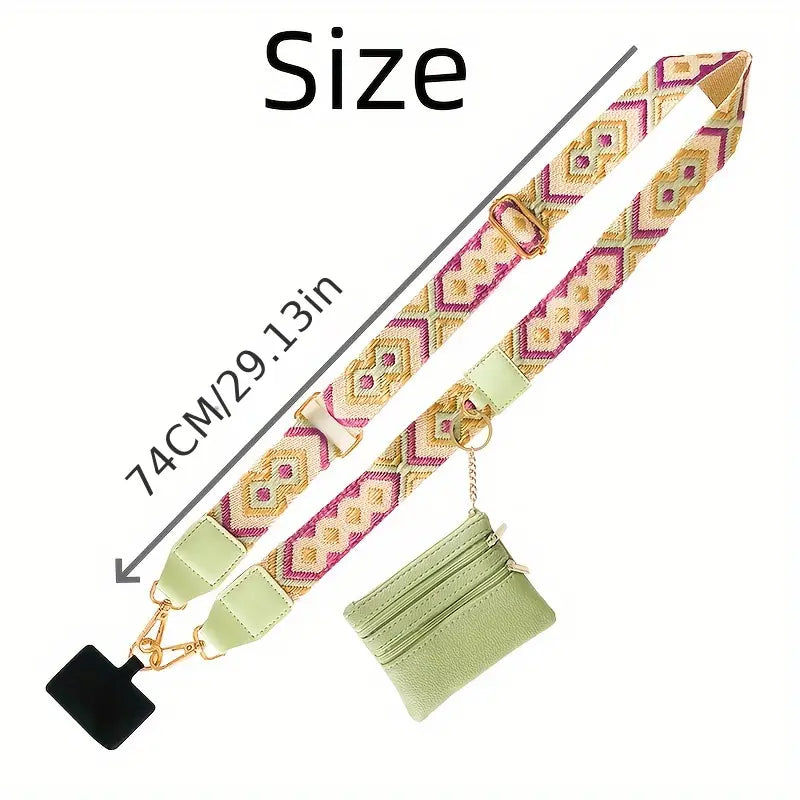 Embroidered Green, White, & Purple Crossbody Phone Holder