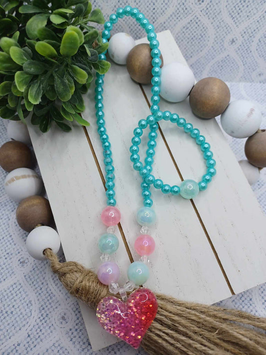 Teal Beaded Necklace & Bracelet Set