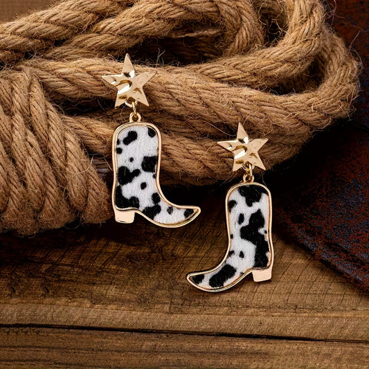 Faux Fur Cowboy Boot Earrings - White