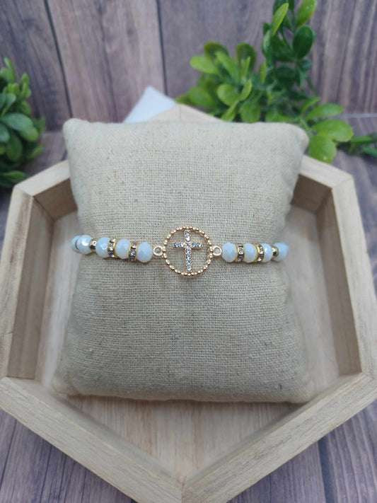 White Beaded Cross Bracelet