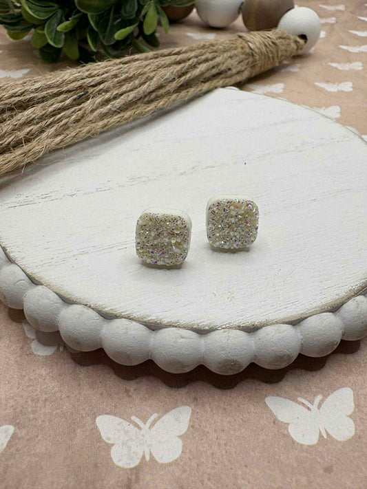 White Druzy Earrings