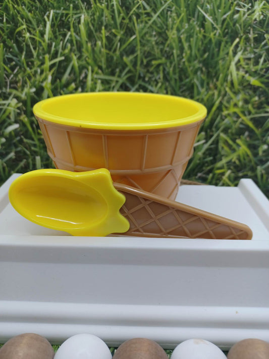 Yellow Ice Cream Waffle Cone Bowl w/ Spoon