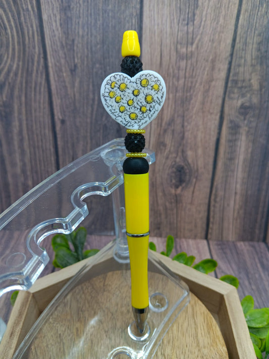 Yellow Daisy Beaded Ink Pen