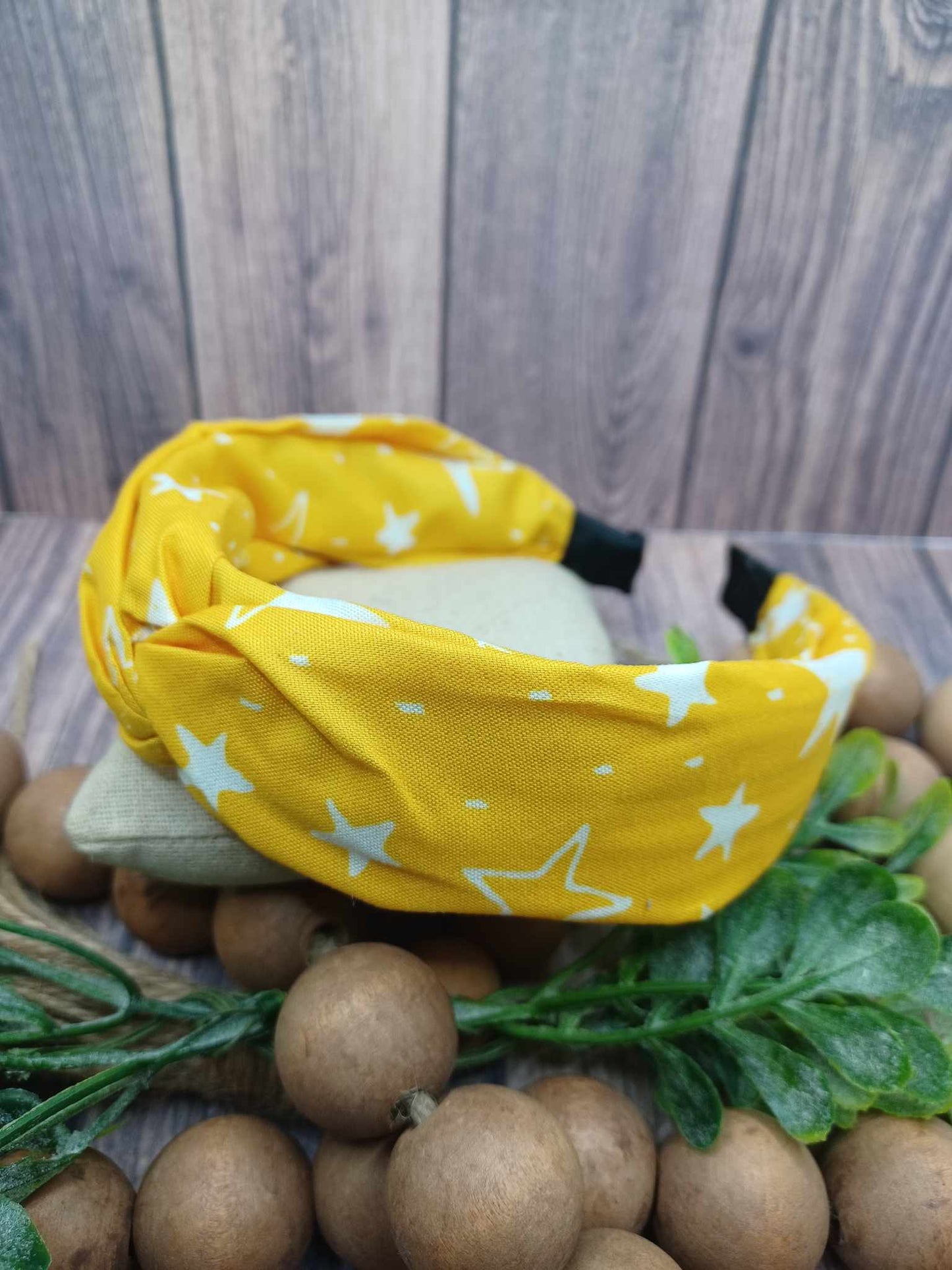 Yellow Star Patterned Headband w/ Top Knot
