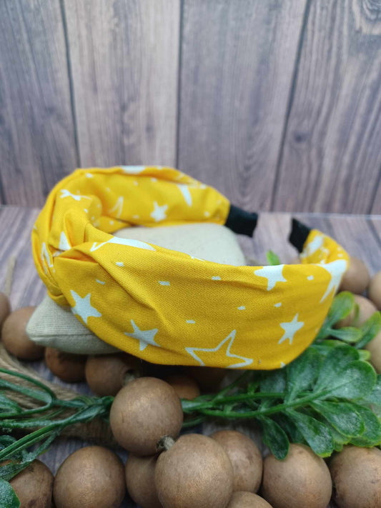 Yellow Star Patterned Headband w/ Top Knot