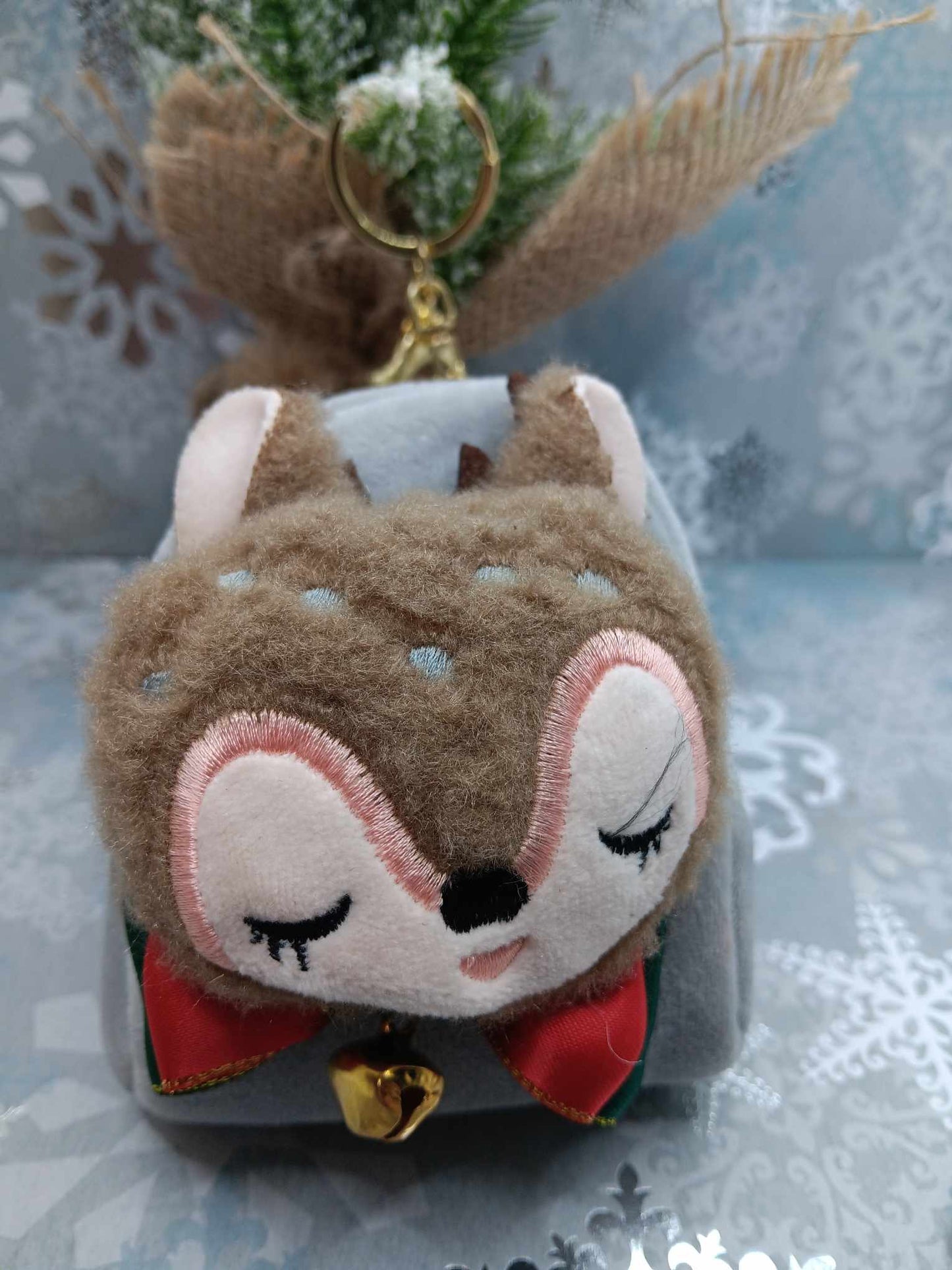 Sleeping Reindeer Zipper Keychain