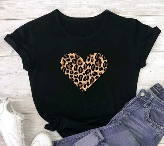 Leopard Print Heart T-Shirt