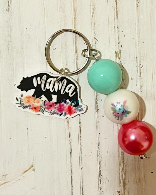 Mama Bear Beaded Keychain