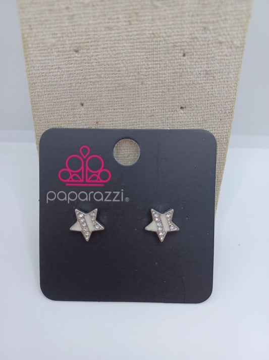Silver & White Star Rhinestone Earrings