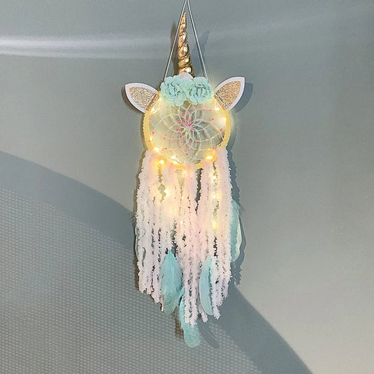Unicorn Dream Catcher w/ Teal Flowers