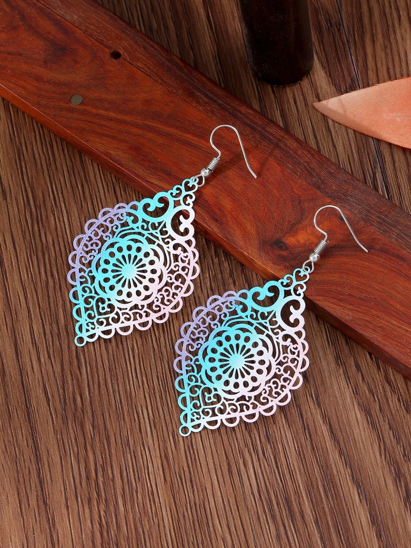 Ombre Pink Blue to Purple Cutout Earrings