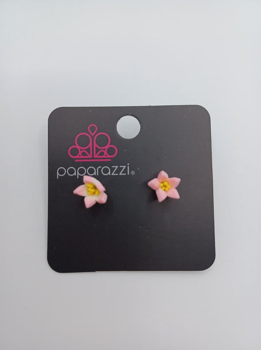 Light Pink w/ Yellow Center Flower Earrings