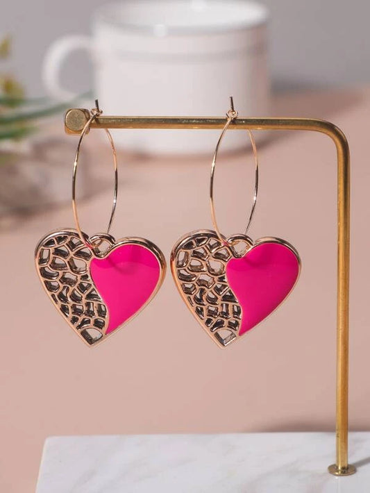 Hot Pink Heart Hoop Earrings