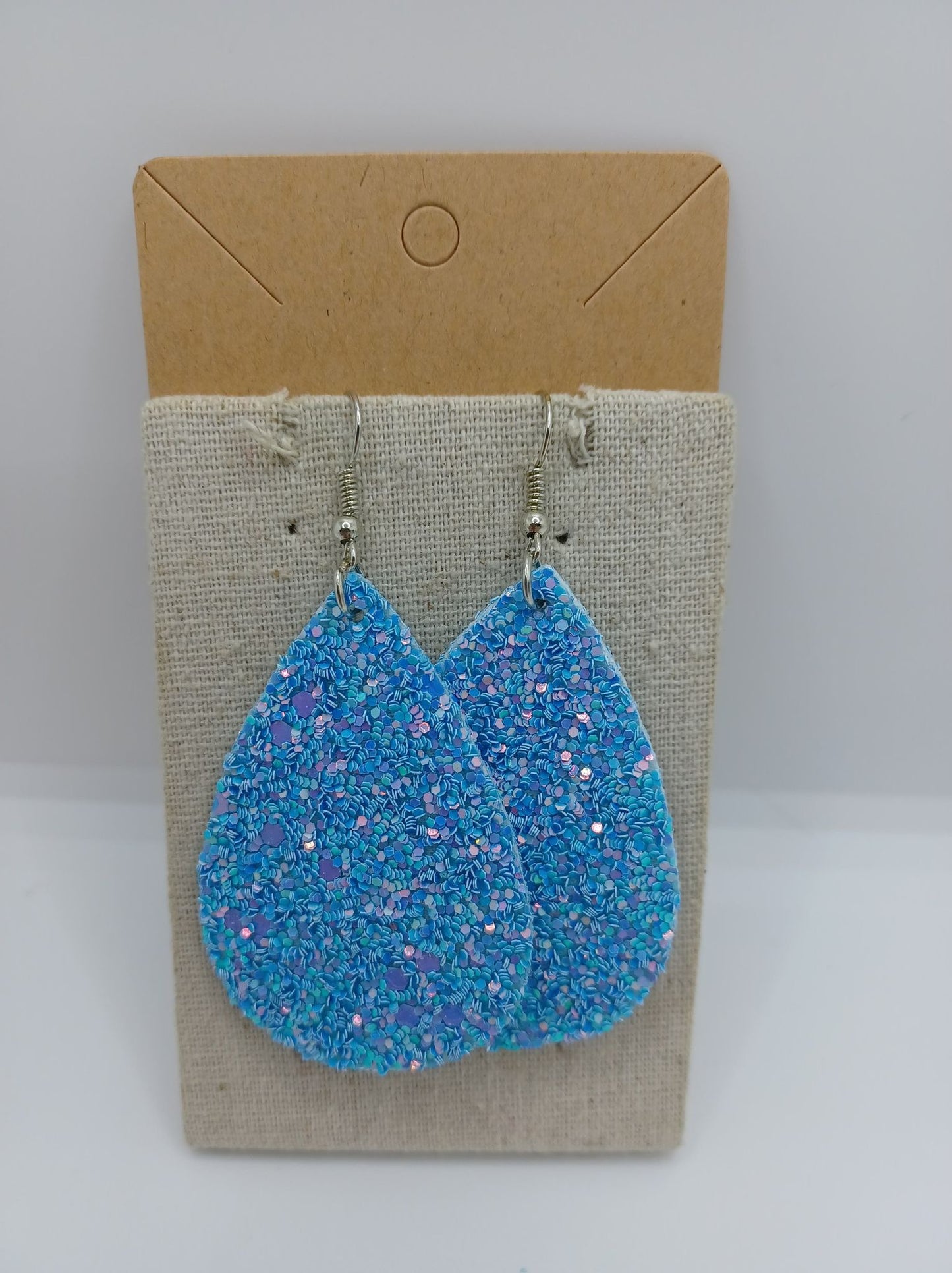 Glitter Teardrop Leather Style Earrings