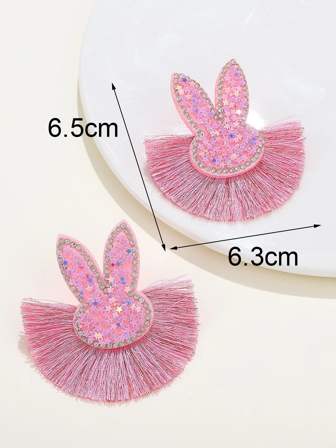 Pink Glitter & Tassel Bunny Earrings