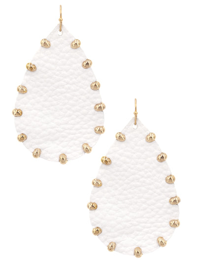 White Leather Style Earrings w/ Gold Embellishments