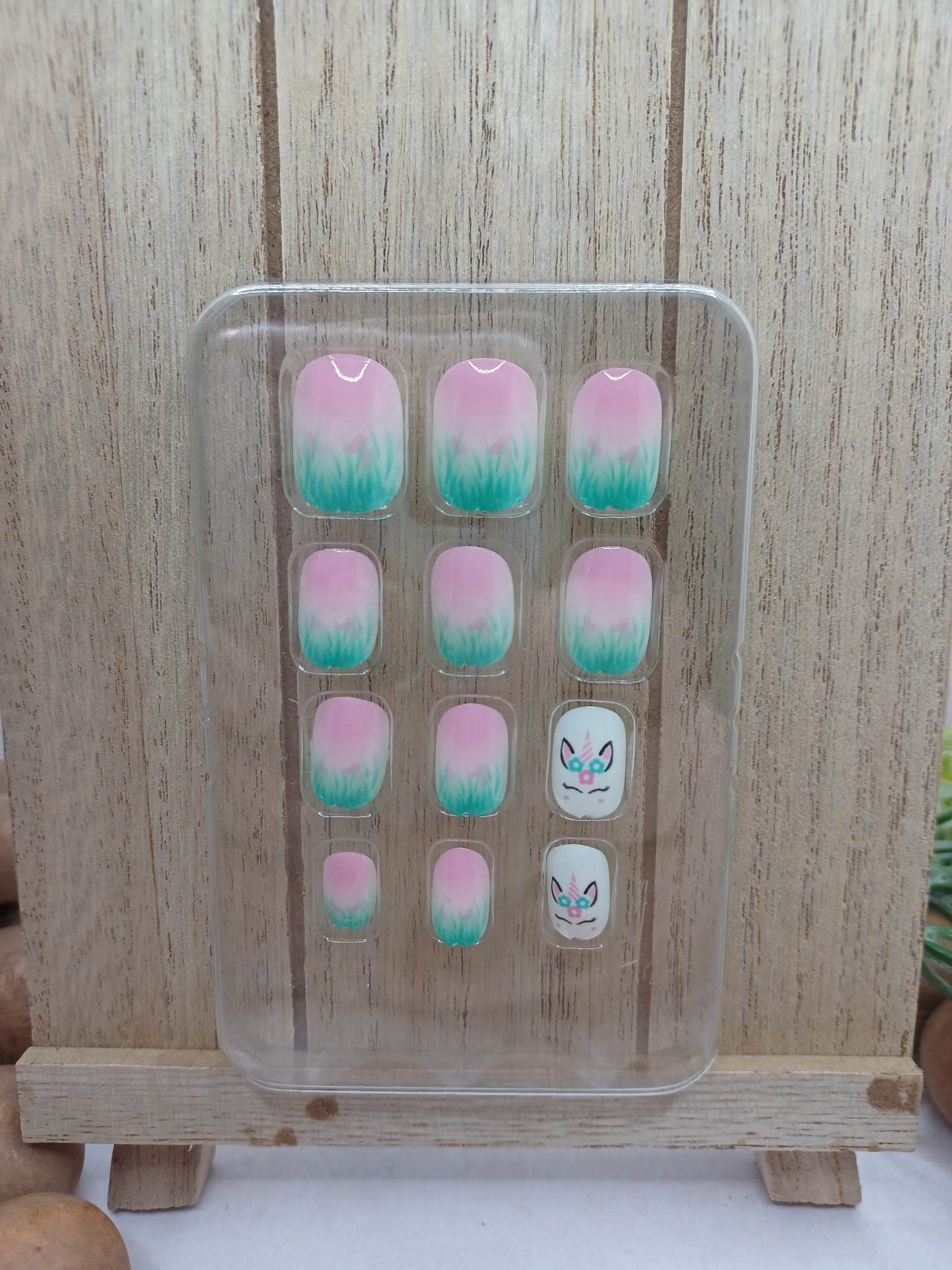 Pink & Teal Unicorn Little Girls Nails