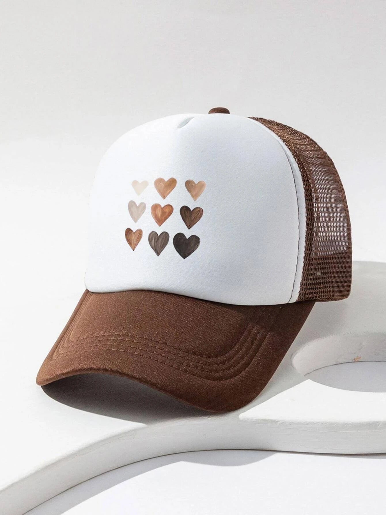 Brown Heart Print Hat w/ Soft Brim