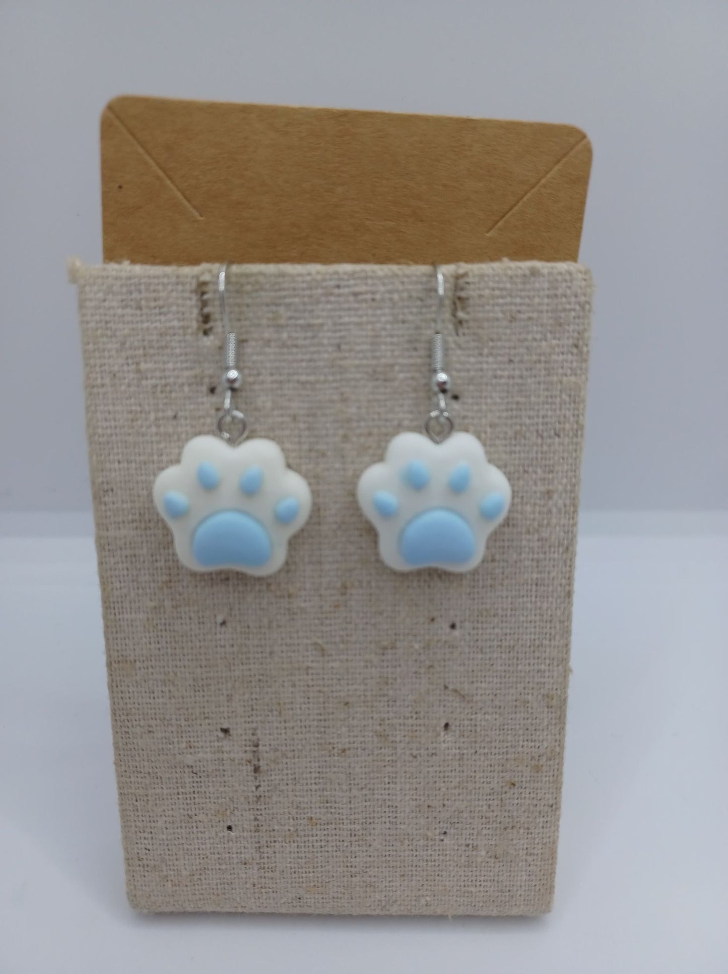 White & Blue Paw Print Earrings