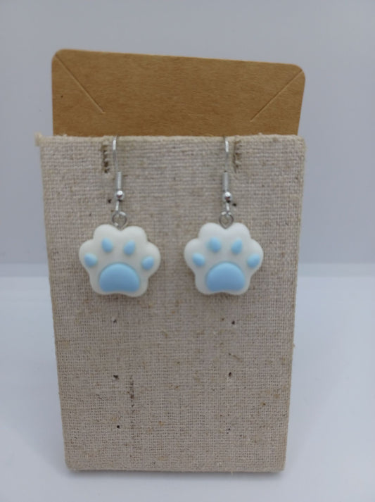 White & Blue Paw Print Earrings