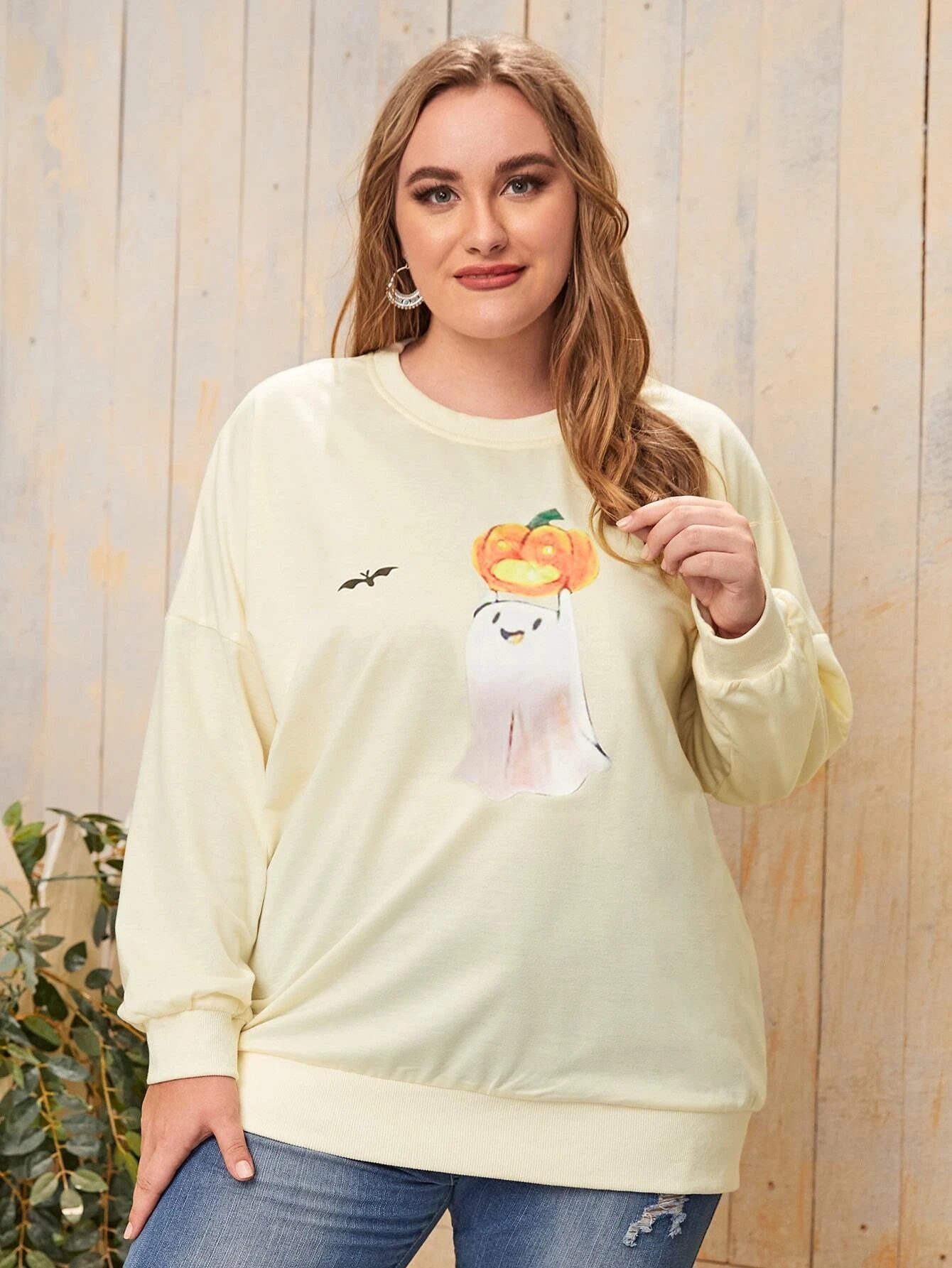White Ghost & Pumpkin Halloween Sweater