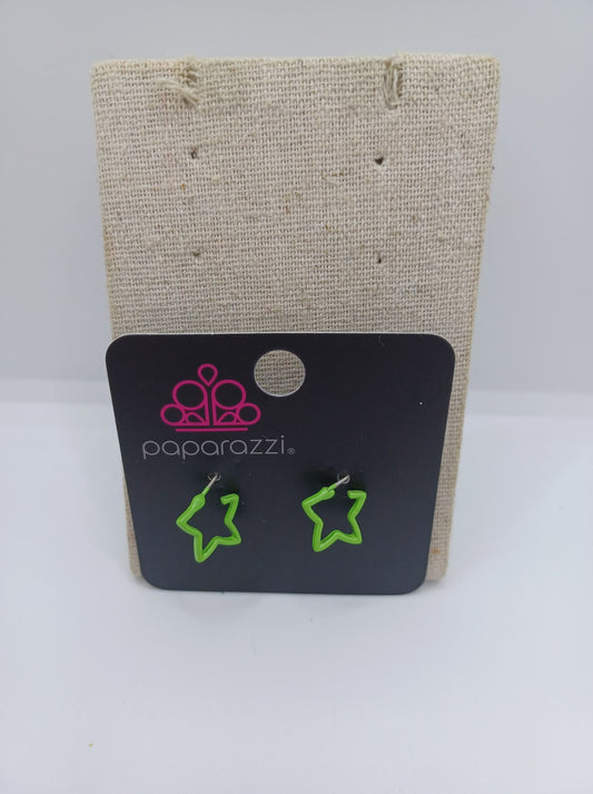 Green Star Hoop Earrings