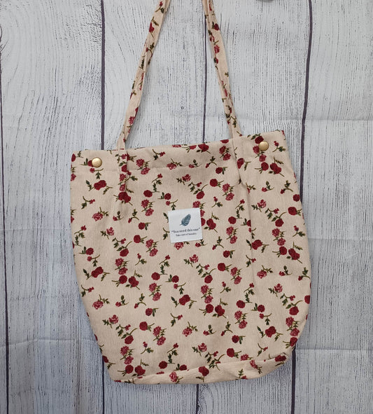 White Floral Print Corduroy Purse/Bag