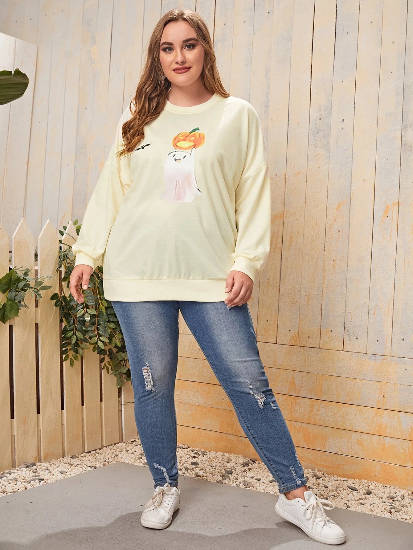 White Ghost & Pumpkin Halloween Sweater