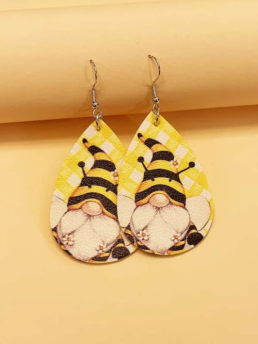 Honeybee Gnome Leather Style Earrings