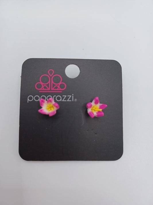 Hot Pink w/ Yellow Center Flower Earrings