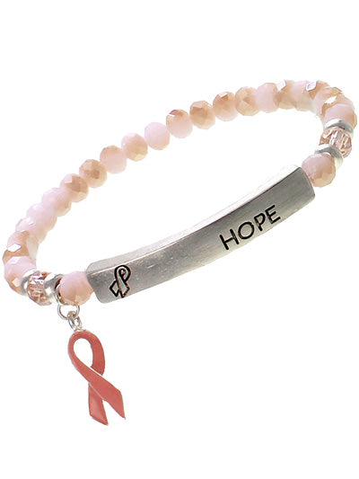 Pink Beaded "Hope" Ribbon Breast Cancer Bracelet