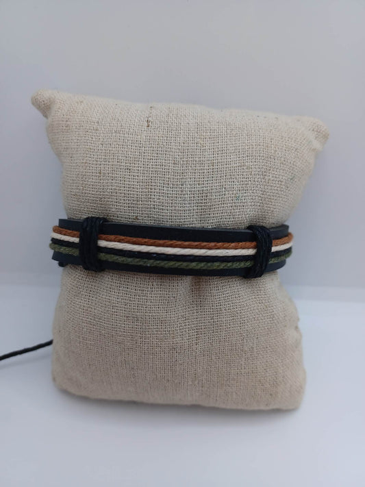 Black Leather & Twine Style Bracelet