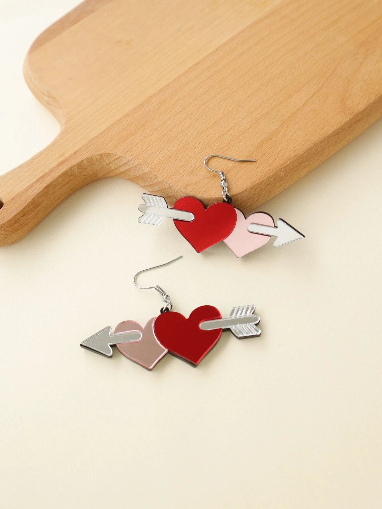 Red & Pink Heart w/ Arrow Earrings