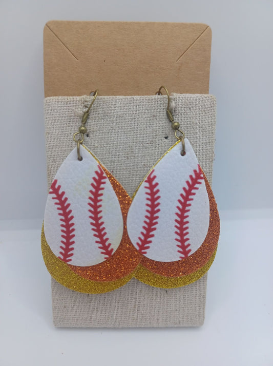 Triple Layered Orange & Yellow Baseball Earrings