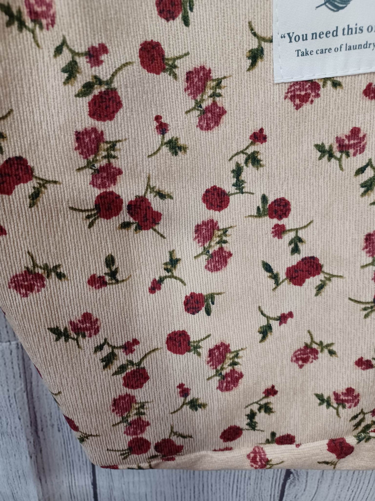 White Floral Print Corduroy Purse/Bag