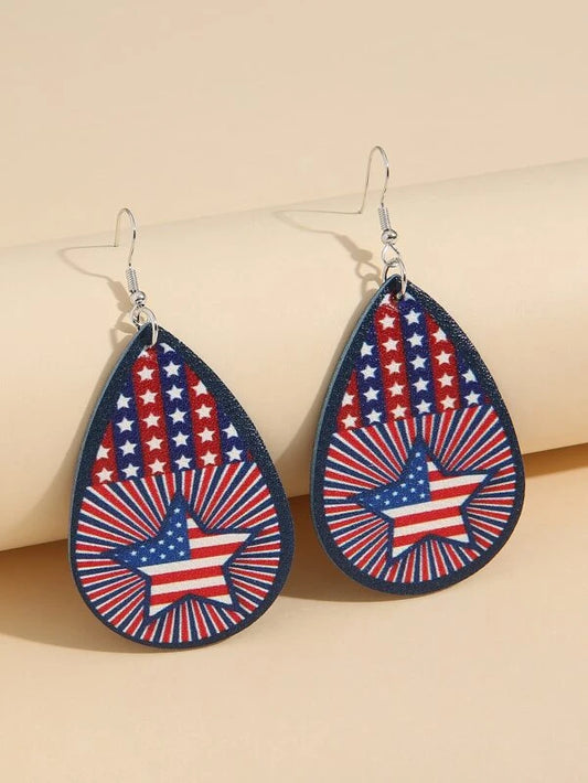 Red, White, & Blue Stars Leather Style Earrings