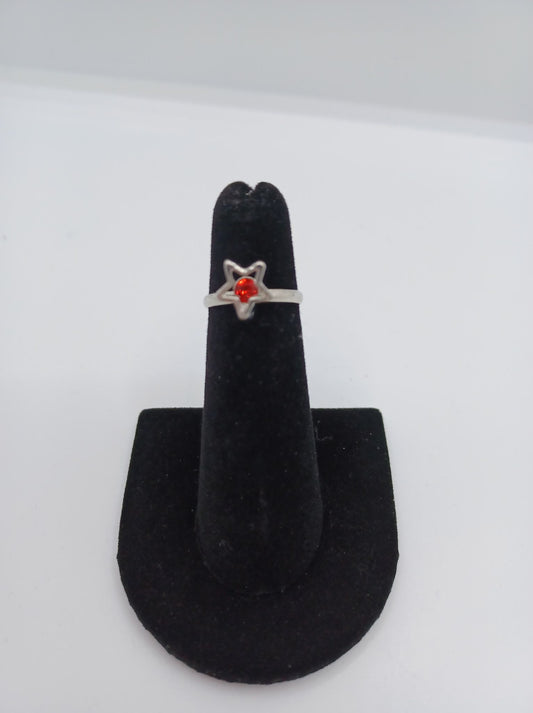 Silver Star Ring w/ Red Rhinestone