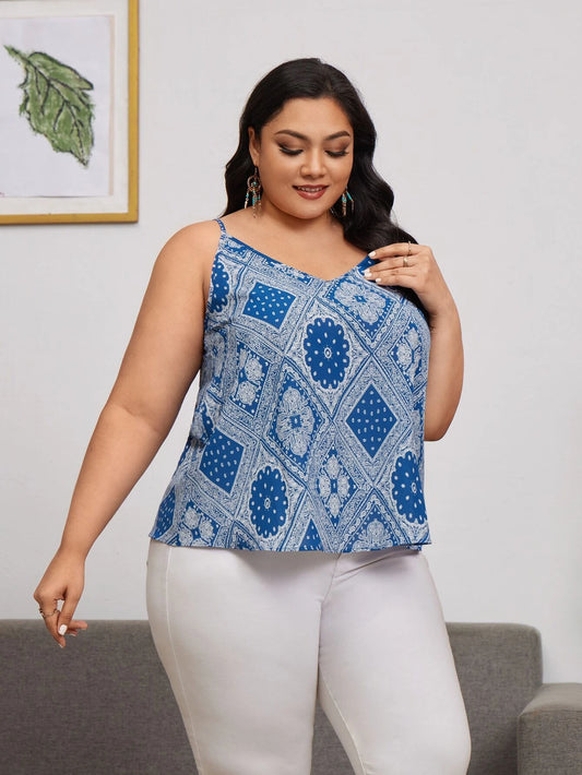 Blue Paisley Print Cami Top