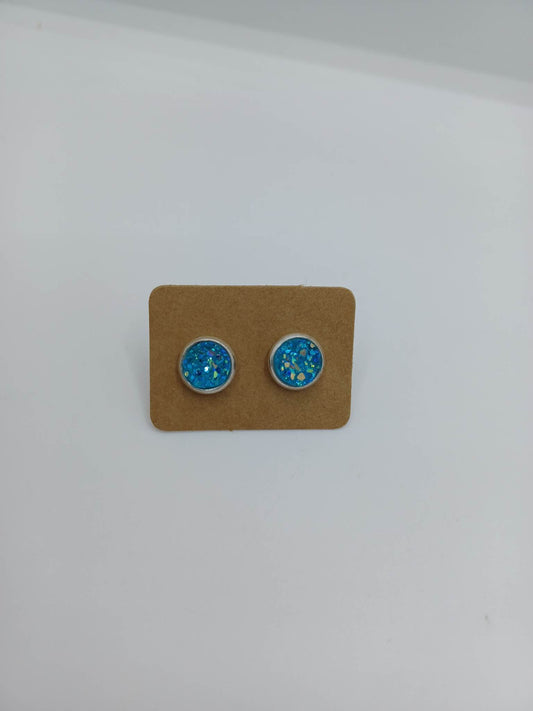 Teal Blue Druzy Style Earrings